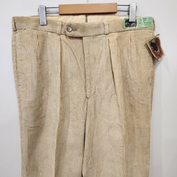 NWT Boston Traders Corduroy Pants Mens 36x37 Khaki Raw Hem Vintage Deadstock - Picture 2 of 13